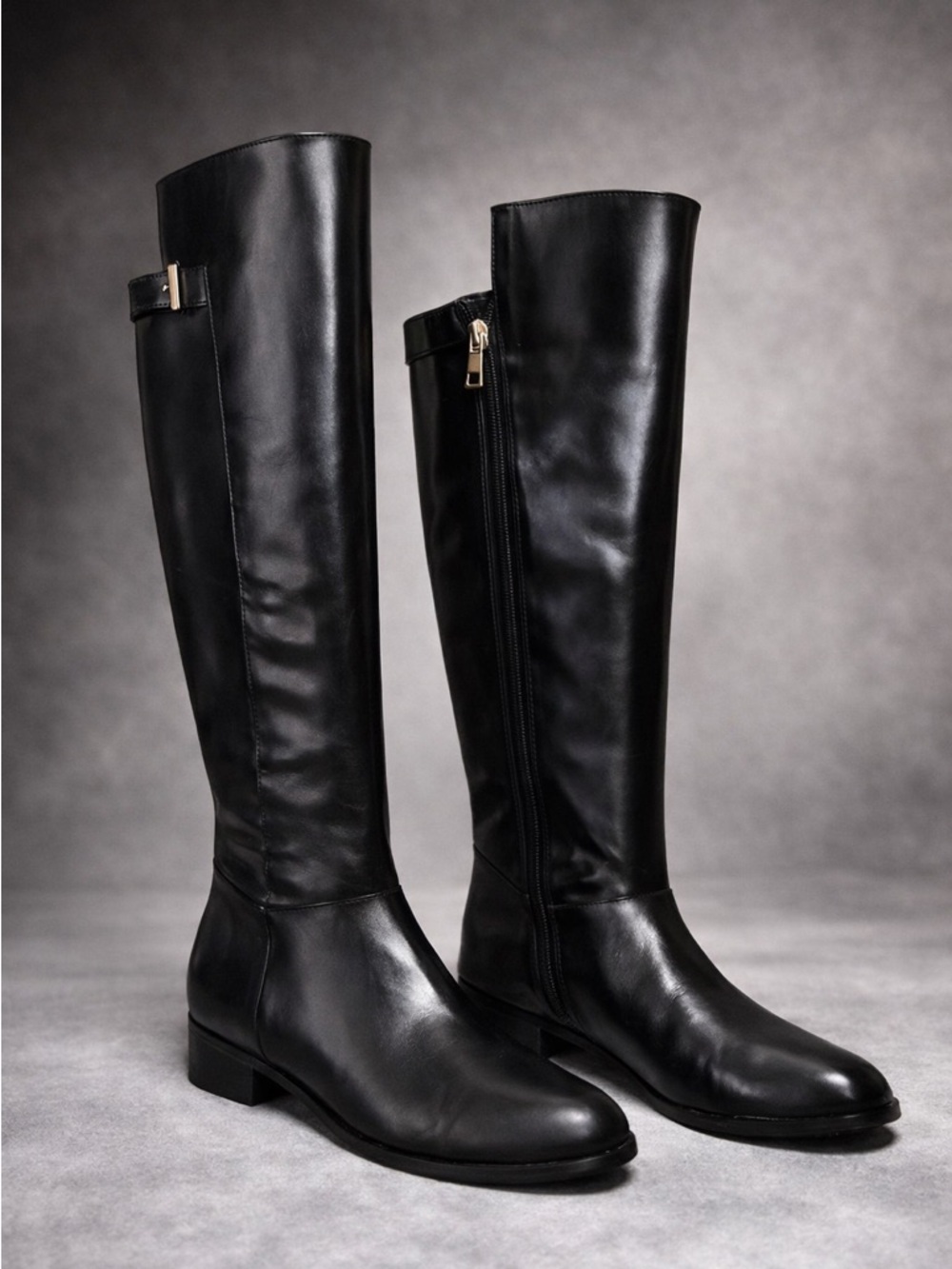 Annβ Taylor Joni Tall Boots Black Leather Riding 8.5 Structured